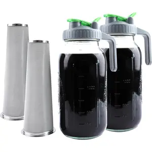 Cold Brew Coffee Maker 64 Oz Jar Iced Tea Pitcher With Strainer 2 Set Half Gallon Pitcher With Spout Lid 2 Quar Jug For Fridge Beverage, Sun Tea, Hot Cold Brew, Lemonade, Juice
