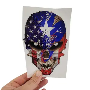 Puerto Rican Country Flag Skull Decal Sticker with Reflective Eyes America Puerto Rico Pride Stickers for Cars Trucks Star Logo Emblem Graphic - Safe for Vehicle Paint - 3M Vinyl Graphic