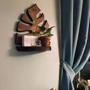 Rustic Wooden Leaf Wall Shelf - Natural Finish, Multi-Tier Storage with Decorative Leaf Design, Easy to Install in Any Room, Adds Warmth and Style to Any Decor, Wall Shelf Decor | Natural Decor | Textured Wood Finish, Shelf Decorations, Wall Mounted Shelf