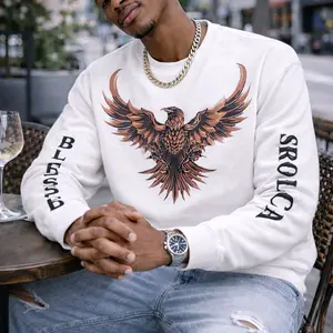 Heavy Cotton Long Sleeve T-Shirt in White Color with Eagle Graphic and Blessed SROLCA Text