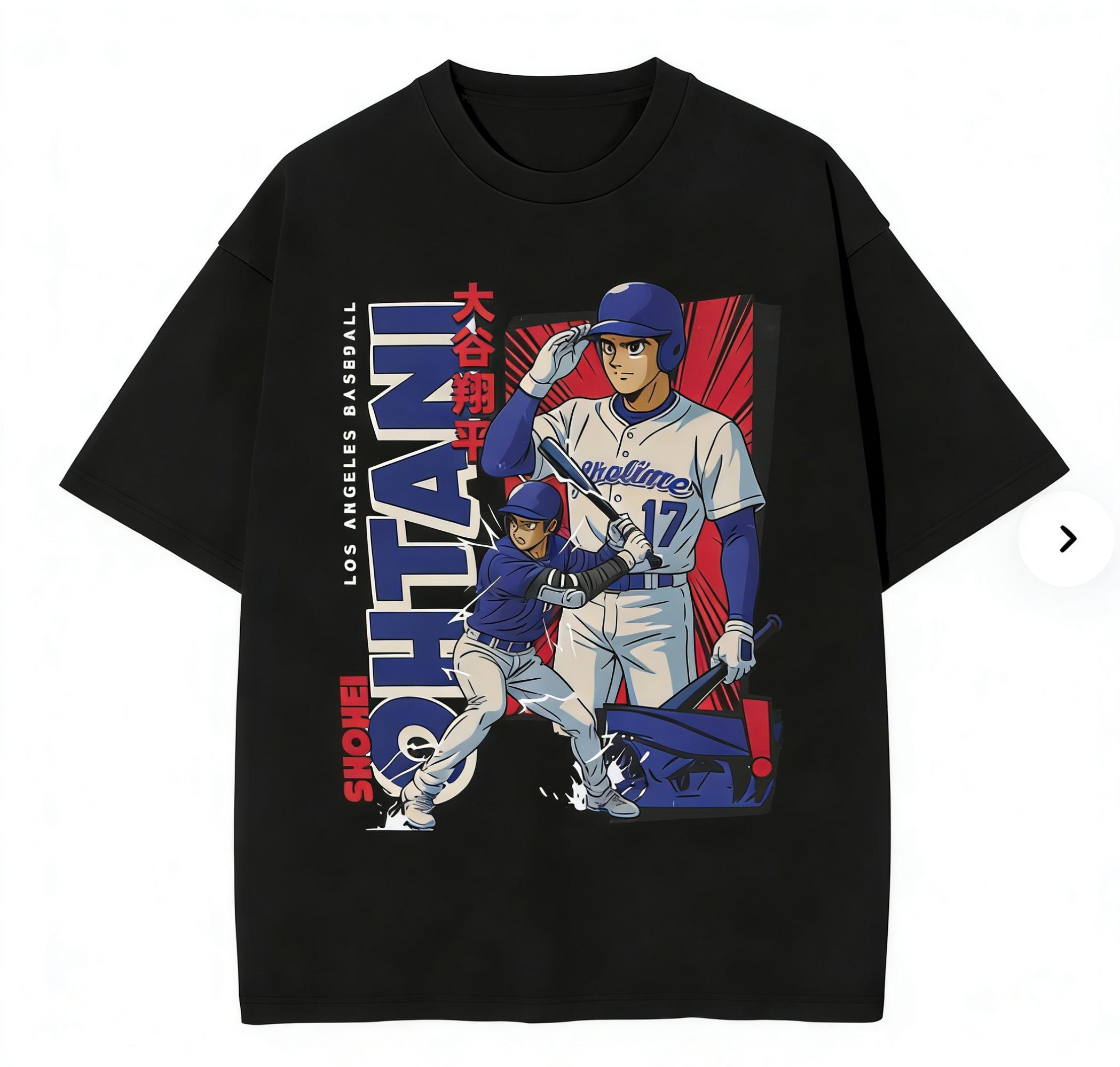 Ohtani Dodgers Anime Style Men's T Shirts Washed Funny Tee Shirt Short Sleeve O Neck T-Shirts 100% Cotton Plus Size Clothes