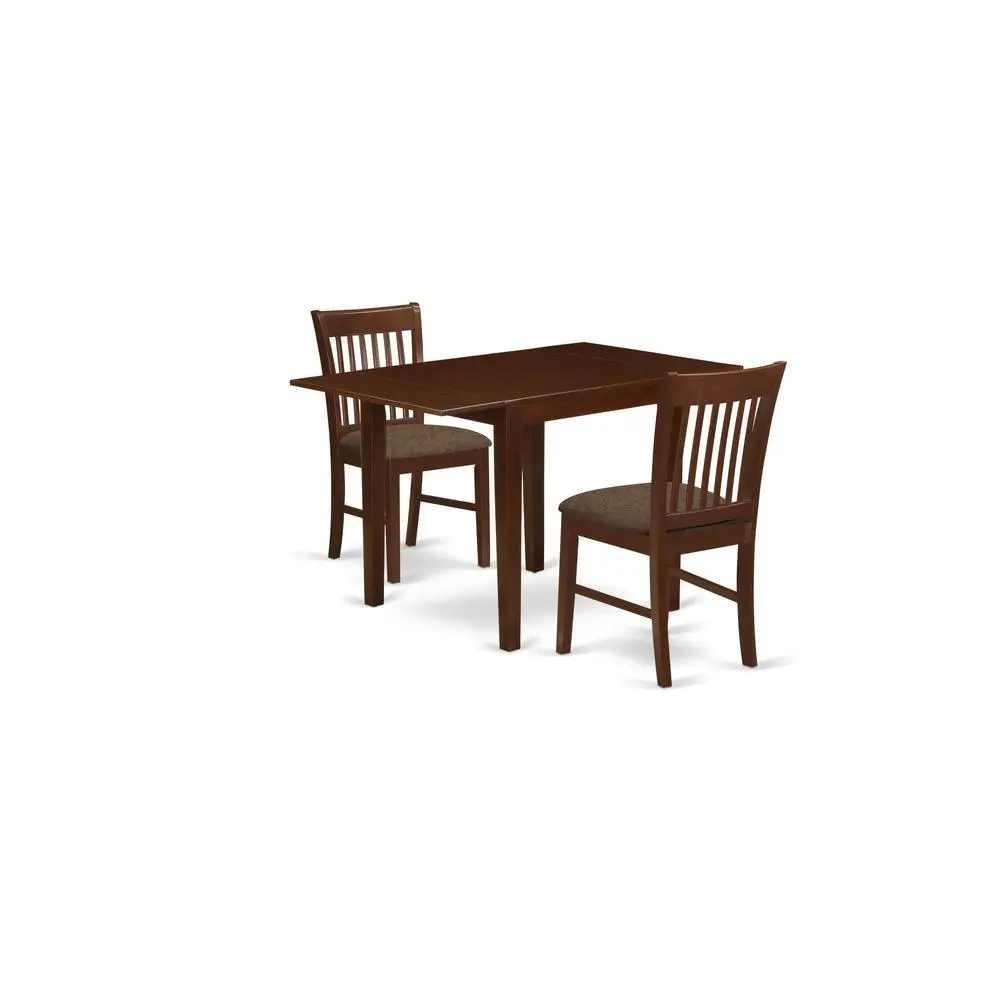 Wood 3-Piece Compact Dining Room Furniture Set - Solid Mahogany Rectangular Drop-Leaf Table & Sturdy Chairs with Pre-Drilled Hardware, Indoor Multi-Piece Solid Wood Dining Set