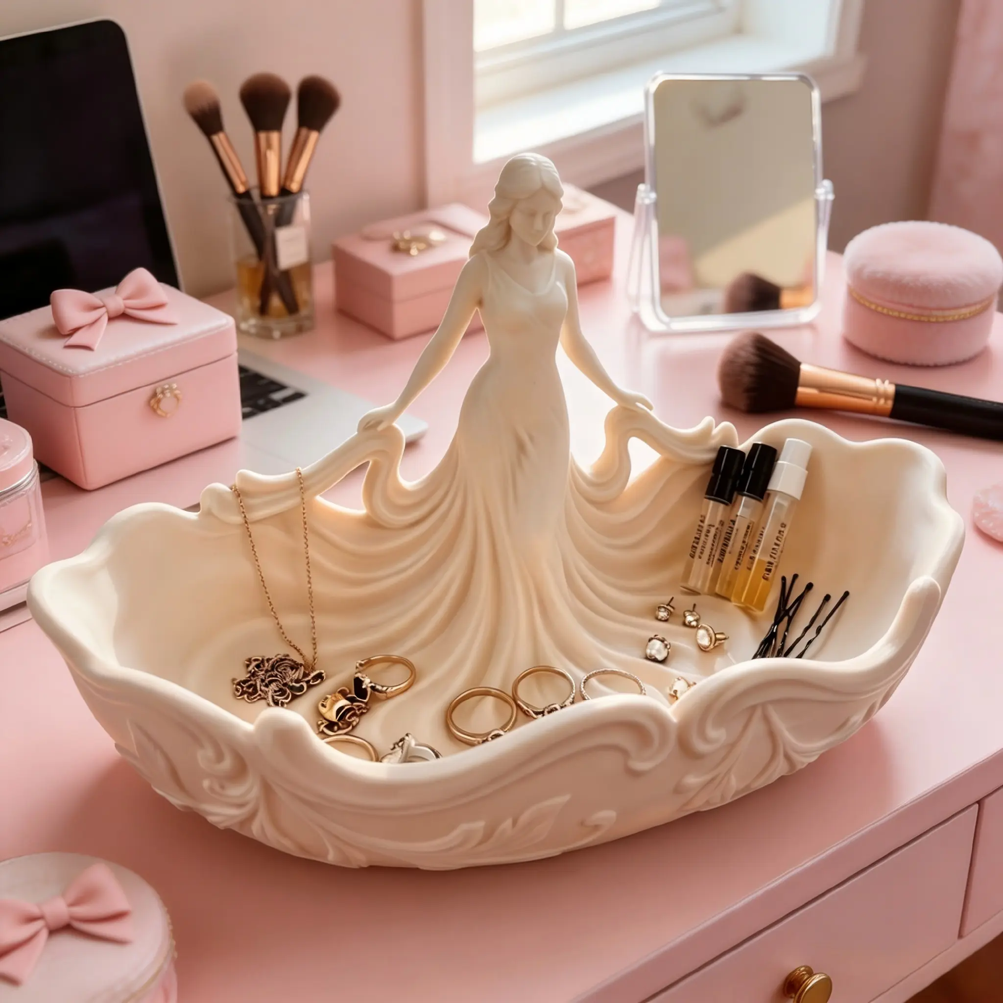 Elegant Goddess Jewelry Organizer Tray, Ring Necklace Makeup Storage Tool, Style Desktop Decorative Item, Stylish, Aesthetic and Functional