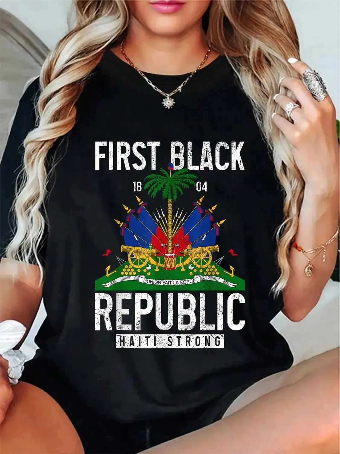 100% Cotton We Love Haiti - Haitian Pride Haitian Flag Prize T-Shirt Round Neck Short Sleeve T-Shirt Women's Men's Graphic Tee