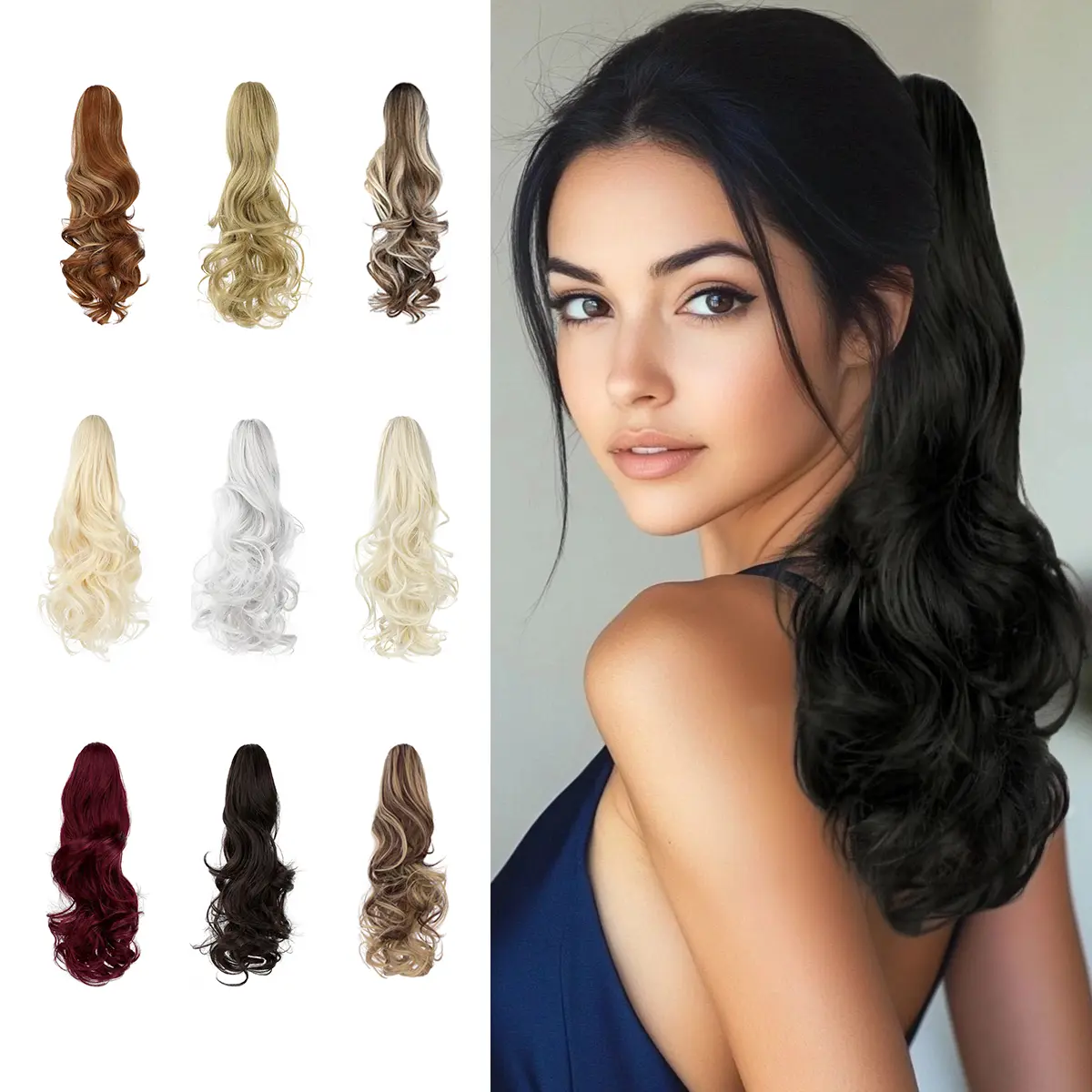 Lansigreen Ponytail Extension, 18 Inch Curly Wavy Synthetic Hairpiece with Claw Clip for Women, Soft and Tangle-Free for Daily Party Wear, Synthetic Soft Hairpieces, Claw Clip Ponytail