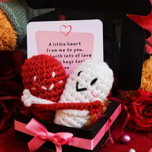 Handmade Crochet Heart Plush Couples Gift with Inspirational Card, Unique Valentine's Day Home Decor for Girlfriend, Women, and Wives, Crochet Figure