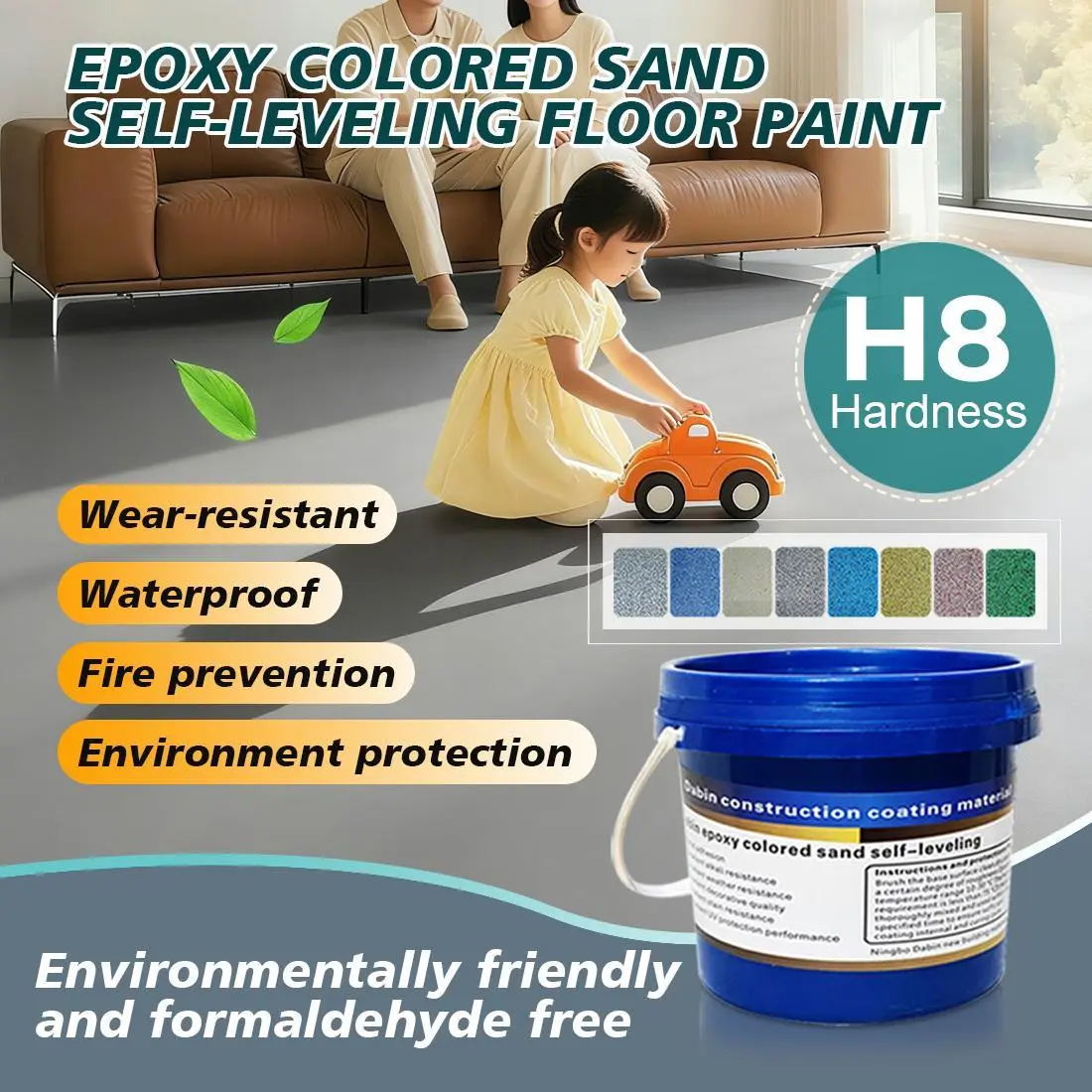 Epoxy Colored Sand Floor Paint - Waterproof, High Hardness, Anti-Stain, Easy Maintenance, 1.12-3 gal Multiple Sizes & Specifications, Suitable for Family & Customers Small-Scale Repairs, Suitable For Family And Customers
