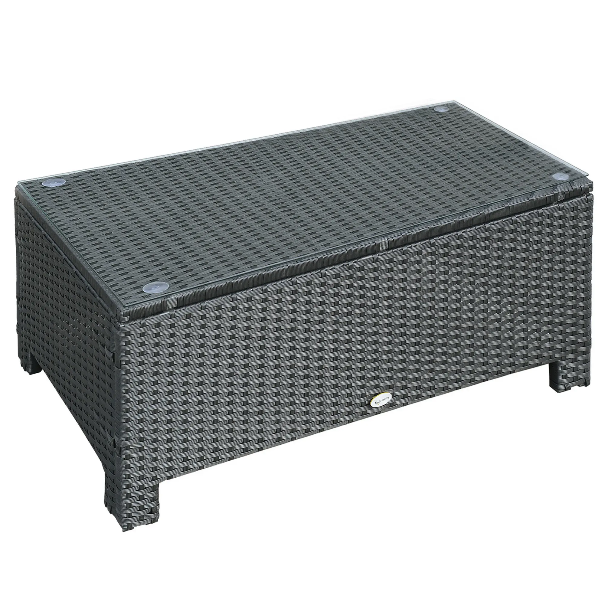 Outsunny Patio Furniture, Wicker Coffee Table, Hand-Woven PE Rattan Side Table with a Tempered Glass Top, 33.5" x 19.75", Black