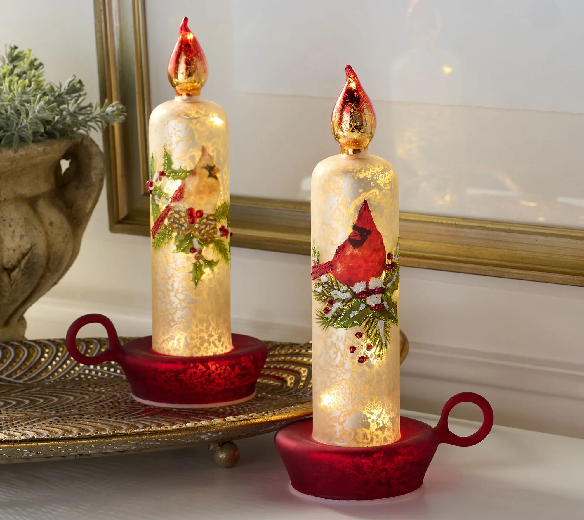Set of (2) 8.5" Illuminated Glass Chamber- Stick Candles by Valerie Set of (2) 8.5" Illuminated Glass Chamber- Stick Candles by Valerie
