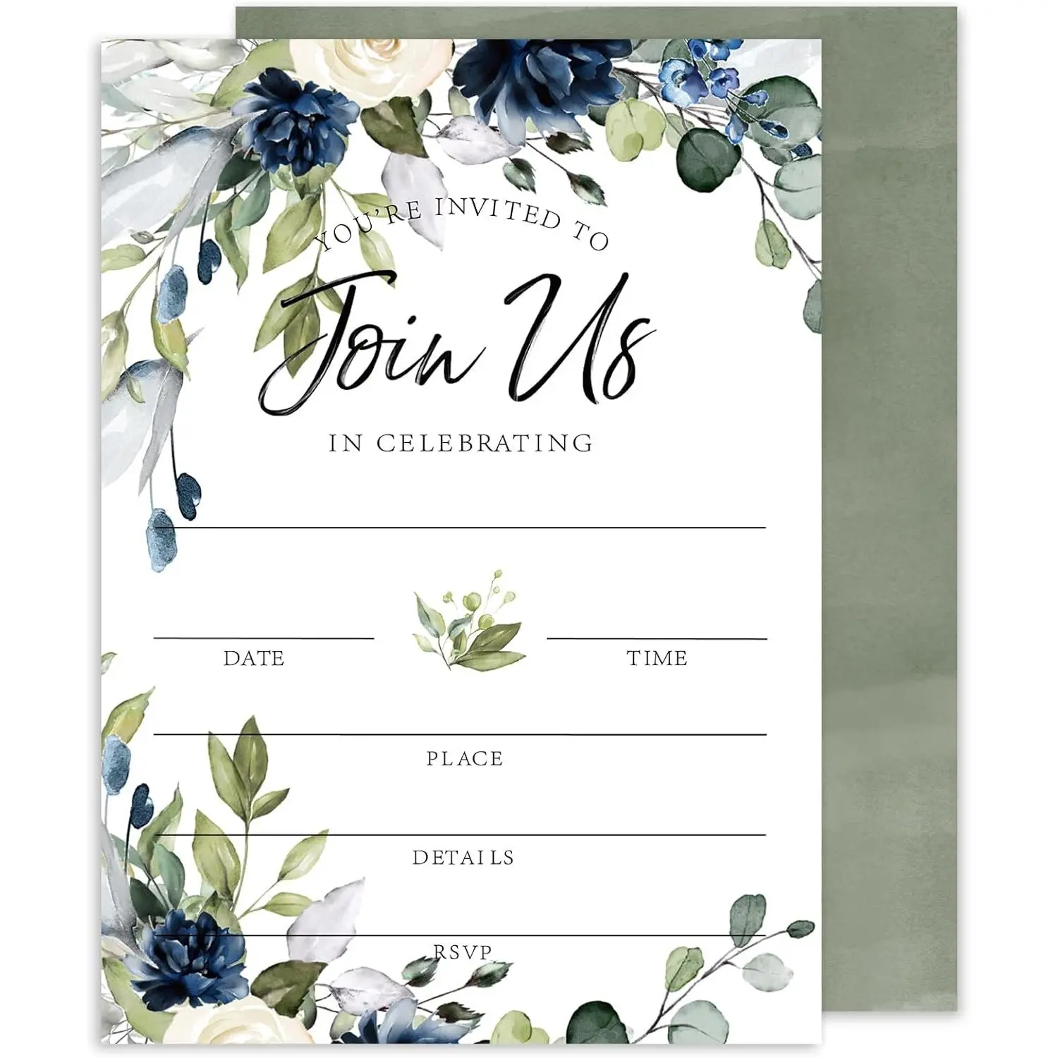 25-Set 5x7 Inch Watercolor Flower Invitation Cards with Envelopes & Stickers, Blank Floral Invites for Wedding Reception, Baby Shower & Birthday (Home & Festive Party Supplies), Watercolor Flowers, Floral Print