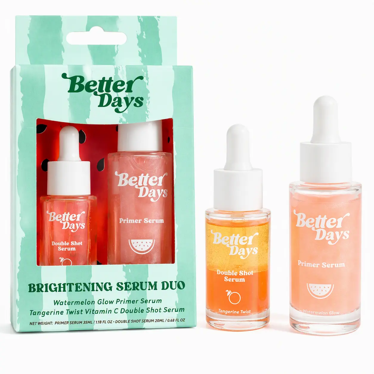 Better Days Brightening Serum Duo – Watermelon Glow Primer Serum & Tangerine Twist Vitamin C Double Shot Serum