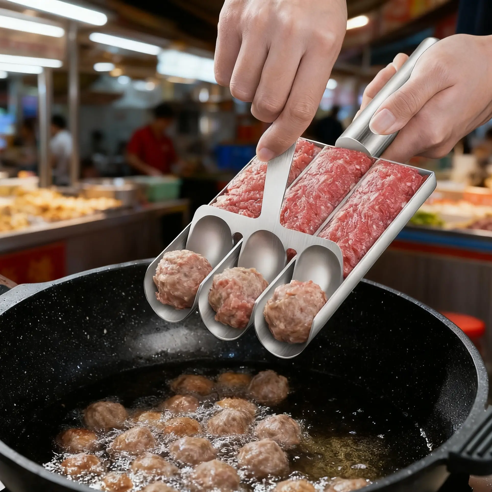 Stainless Steel Meatball Maker Machine Utensil, Meatball Making Tool, Creative Kitchen 3-In-1 Design, Perfect for Meatball Lovers, Easy-To-Use & Durable, Meatball Maker Utensils, Kitchen Metal Utensils, Kitchen Accessory