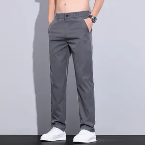 2025 Summer Cool Men's Casual Pants Versatile Fashion Slim Straight Thin Breathable Ice Silk Long Pants Slim Fit Stretch Chino Pants