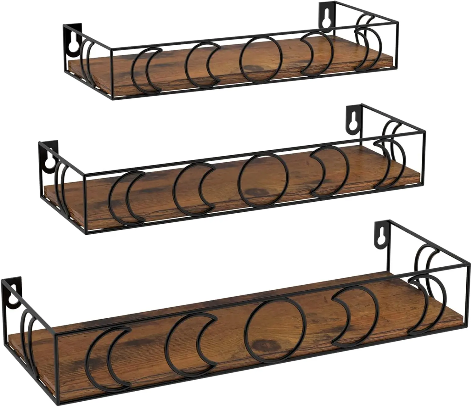 Moon Phase Wall Shelves Brown Black, 3 Pack Small Floating Book  Shelves for Bedroom  Room, Decorative Storage Display Shelf for  Figurine Collectibles