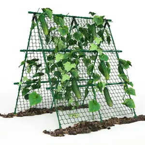 Watch Cucumbers Climb! 4x4ft A-Frame Cucumber Trellis w/ netting—sturdy green metal support for tomatoes, peas & beans, perfect for raised beds