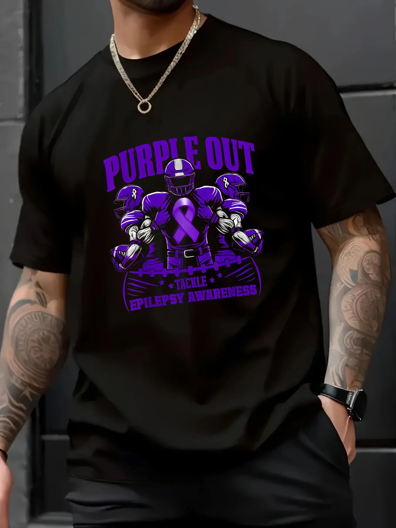 100% Cotton Vintage Epilepsy Awareness Graphic T-Shirt - Men's Casual Loose Fit Short-Sleeve Crew Neck Top, All Seasons, Cold Wash, Do Not Bleach/Iron Directly on Print, Pair with Jeans