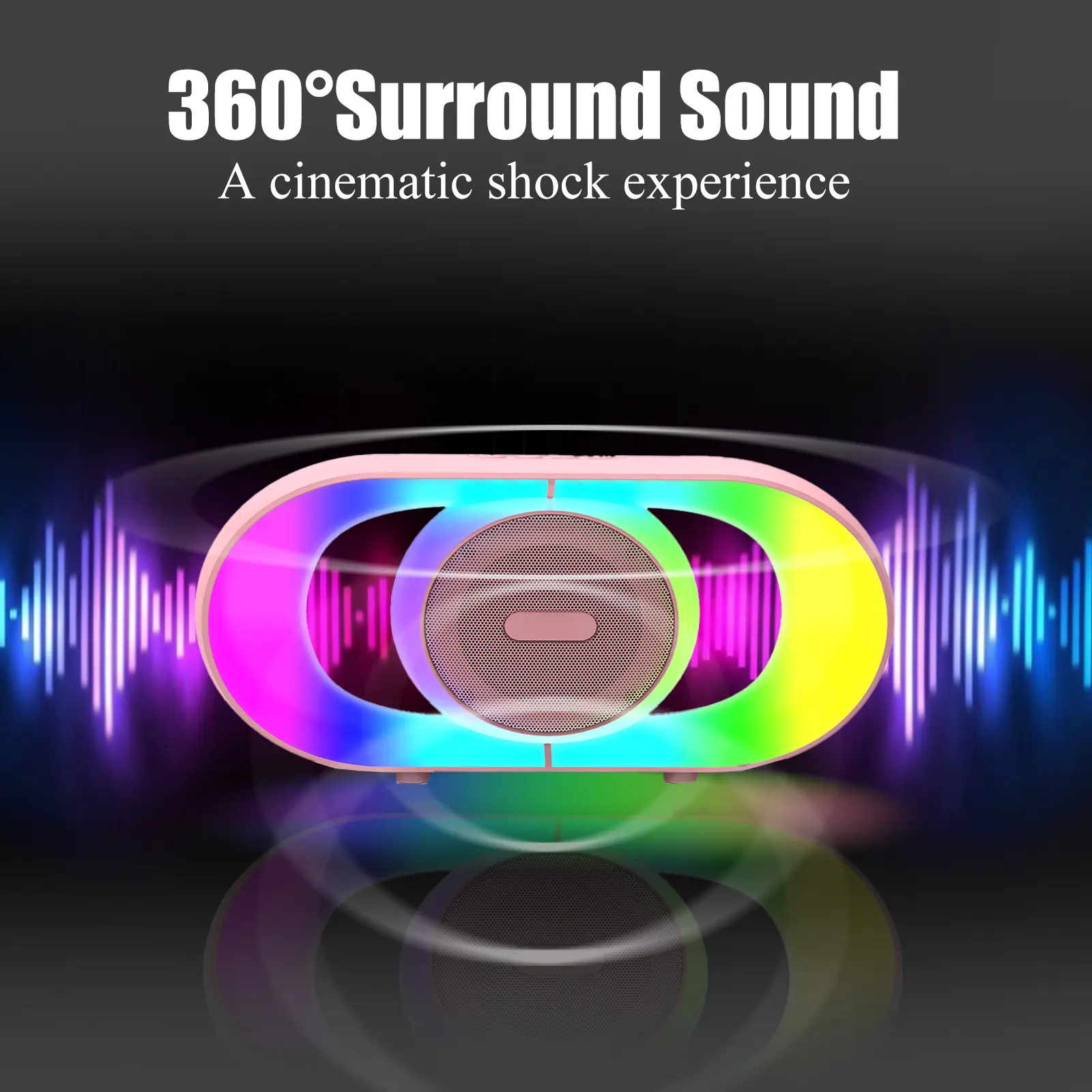 Bluetooth Speaker with Light, Portable Wireless, Powerful Crystal Clear Sound, TF-Card & USB Input, Bt 5.4, TWS Pairing, FM Radio, for Outdoor/Indoor/Party/BBQ/Shower