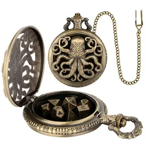 7-Piece Metal DND Dice Set - Unique 3D Carved Pocket Watch Design Polyhedral Dice for Tabletop RPG Games, Cool Christmas Gift for Adults