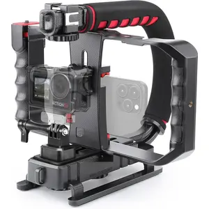 Camera Smartphone Handheld Stabilizer, Triple Cold-Shoe Handle Grip Compatible with  Camera Action Camera DSLR Smartphone