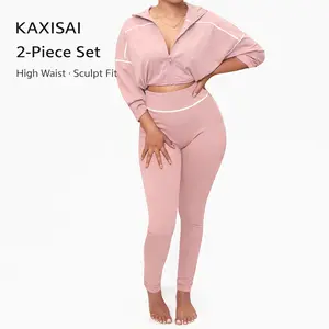 Women’s Color Block Zip-Up Tracksuit Set – Long Sleeve Crop Jacket & High Waist Pants Casual Streetwear Two Piece Outfit