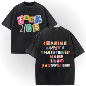 Vintage Washed Anti ICE Magazine Letters Unisex Tee, 100% Cotton Double-Sided Short Sleeve, No One Is Illegal On Stolen Land ICE OUT