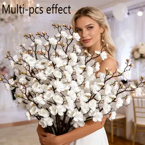 80pcs of 8 Elegant White Artificial Plum Blossom Branches, Holiday Floral Decor, Realistic Long-Stem Faux Flowers. Suitable for Home, Office, Wedding, and Party Decorations. Perfect for Table Centerpieces, Dining Room, and Garden Arrangements.