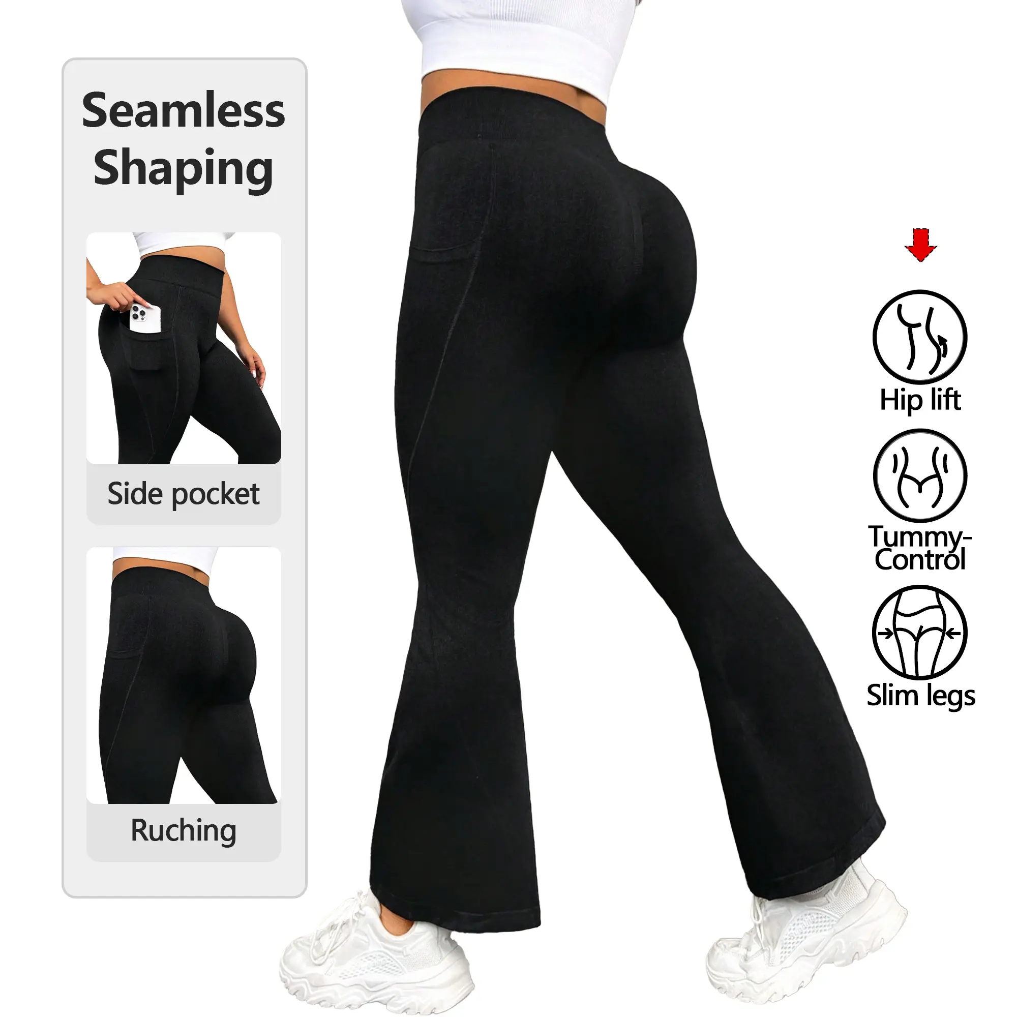 SUOVADUN SHE004 Women's High-Waisted Side-Pocket Seamless Yoga Wide-Leg Pants Quick-Drying High-Elasticity Fitness & Casual Wear Breathable Moisture Absorption Sweat-Wicking Hip-Lifting Abdominal Tightening Outdoor Activities Trousers, Activewear Fitness,