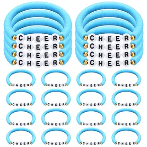 24 Pcs Cheerleader Gifts Cheer Bracelets Stackable Friendship Bracelet for Girls Personalized Charm Bracelets Cheerleader Accessories Team Spirit for Soccer Football Basketball Volleyball Sports Cheerleading Competitions