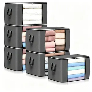 6-Pack Foldable Thick Fabric Storage Bags for Clothes, Blankets & Bedding – Large Capacity Closet & Under Bed Organizer (Gray)