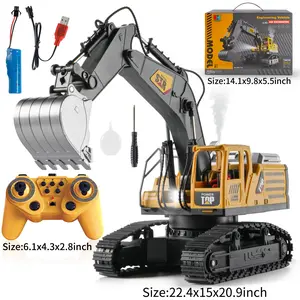 Electric Remote Control Excavator Toys 1 Set Engineering Truck with Music & Metallic Shovel Construction Vehicle Toys for Boys Men's Gift 4WD Lighting Simulation Mechanical Sound