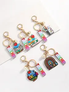 Wooden Teacher Keychain, Faux Pearl Decor Keychain for Women & Men, Fashion Pendant Keychain for Daily Clothing Decor, Trendy All-match & Exquisite Charms Trendy Cute Stylish Keychain for Birthday Gift, Fashionable Alloy Keychain