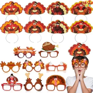 Thanksgiving Turkey Headbands and Glasses Frame (16 Packs), Holiday Headbands and Glasses Frame for Thanksgiving Party Favors Accessories(One Size Fits All) Multicolored