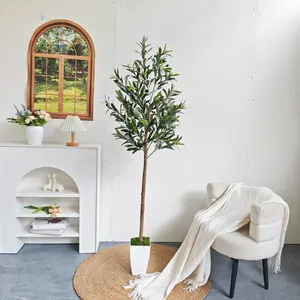 Highly Restored Simulated Broad-leaf Olive Tree with Real Trunk Texture and Natural Branches, Bionic Green Plant Decoration for Living Room