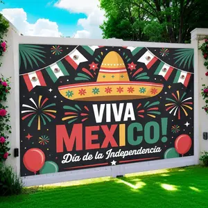 Mexican Independence Day Patriotic Print Banner - 1pc Vibrant Polyester Backdrop with "VIVA MEXICO!" Design, No Power Needed, Easy-Hang for Indoor/Outdoor Parties, Birthday Decor