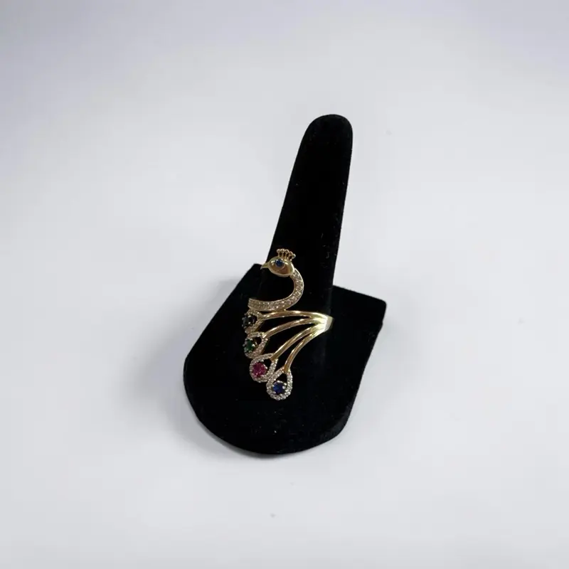 Peacock Ring Size 8 14k Gold Color with Multicolor Stones