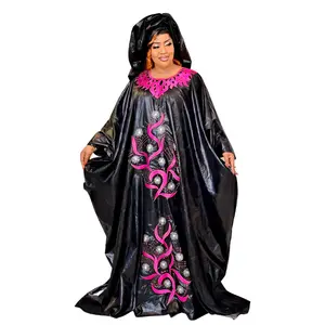 African Dre ss for Women Plus Si ze Embroidery Weddi ng Guest Long Maxi Dress with Scarf