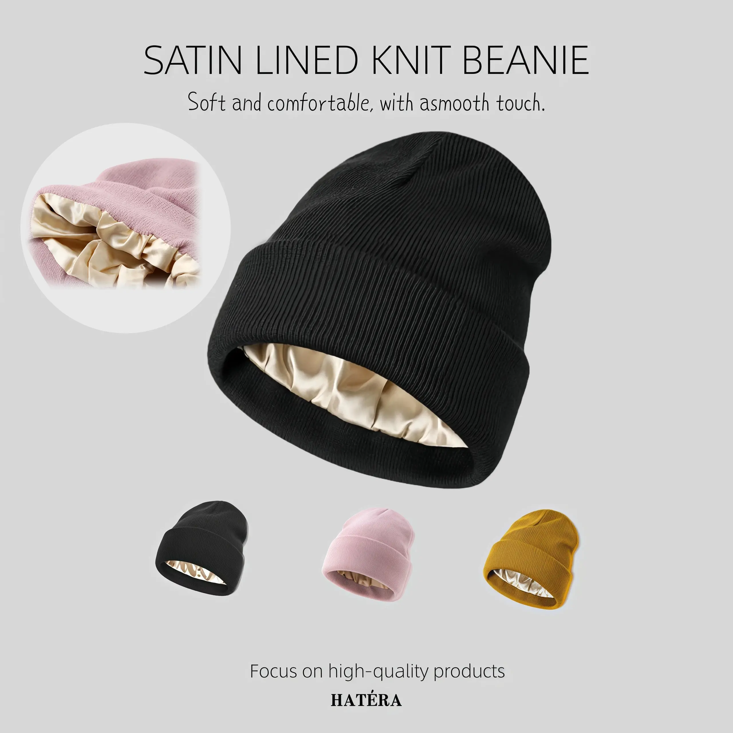 Satin-Lined Knitted Fitted Hat for Men & Women - Warm, Close-Fitting Winter Skull Cap, Casual Outdoor Accessory & Christmas Gift, Fitted Hat Beanie