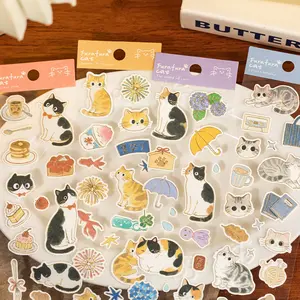 Cat Theme Sticker Pack, Pet Material, 4 Sheets Per Bag (4 Styles X 1 Sheet), Perfect for Journaling, Water Bottle Decoration, Art Stickers, Diary Sticker, Decal Sticker