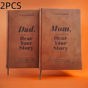 2 Brown Faux Leather Bound Family Memory Journals - Each 152 Pages, Featuring Inspirational Questions and Heartfelt Prompts for Dad and Mom Storybooks, Used for Sharing Life and Love, Keepsake Creation | Embossed Cover Design