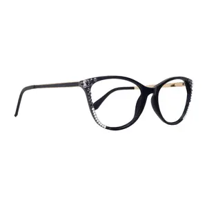 Cattitude Bling Reading Glasses 4 Women W Hematite N Clear Genuine European Crystals, 1.00 to 4.00 Magnifying Cat Eye  NY Fifth Avenue
