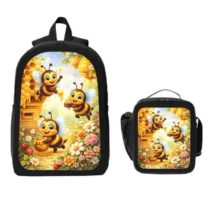 Cute Garden Honey Bee Backpack and Lunch Bag Set Bundle Large Capacity Backpack with Insulated Lunch Tote Lightweight Durable Multi Pocket Design Comfortable Shoulder Straps Travel Daily Use Organizer Stylish Matching Set Unisex
