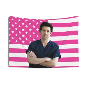 Dr. Derek Shepherd Tapestries, Dr. Derek Shepherd Pink Flag, Patrick Dempsey - Dr. Derek Shepherd Indoor Wall Tapestries