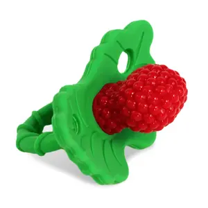 Silicone Teether Pacifier Teething Relief for Infants, Food-Grade, BPA-Free, Hands-Free Design, Natural Berrybumps Fruit Texture for Sensory Development, Freezable – Red