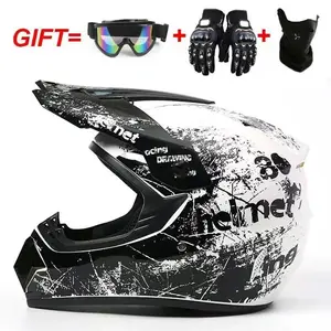 Youth Kids Adult Unisex Dirt Bike Motocross Helmet (Goggles Gloves Face Mask) 4PCS Set, DOT Approved Boys Girls Full Face Motorcycle Helmets, ATV BMX MX Mountain Bike Off Road Kid Helmet (Black White Limited Edition Floral, S M L XL)