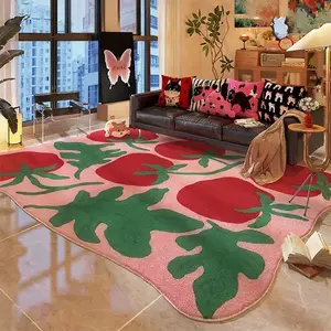 Modern Cartoon Style Irregular Tomato Large Area Rug, Fashionable Foldable Non-Slip Plush Carpet, Home Decor for Living Room Bedroom, Fluffy Decorative Rugs