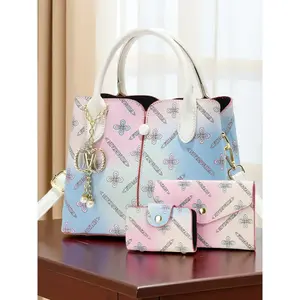Ladies' new high-end women's bag, colorful large capacity letter printed bag, gradient color women's bag set bag, niche light luxury shoulder bag, elegant handbag, fashionable handbag, give ladies Valentine's Day gift, Christmas gift