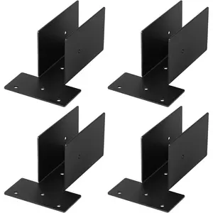 4 Pack 2x4 Black Pergola Top Rafter Brackets, Deck Railing Bracket for Wood, Upper Mount Connector for Gazebo Post and Roof Trusses, Heavy Duty 13 Gauge Steel