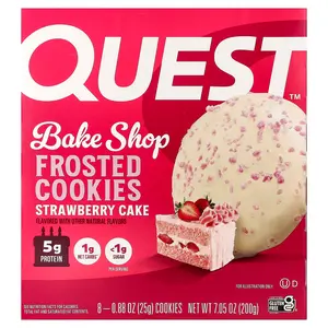 Quest Nutrition Bake Shop, Frosted Cookies, Strawberry Cake, 8 Cookies, 0.88 oz (25 g) Each