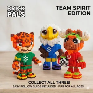 Micro Building Blocks Mascot Set (3-pack)- 7.5" Mini Bricks 3D Puzzle Construction Toy, 1000+ Pcs Mini Bricks Soccer Puzzle Model,DIY Micro Building Blocks Sports Mascot 3D Puzzle