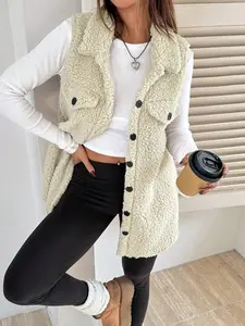 Women's Sleeveless Front Button Cardigan Vest Fitted, Casual Pocket Design, Perfect for Spring & Fall, Ladies Fashion Outerwear